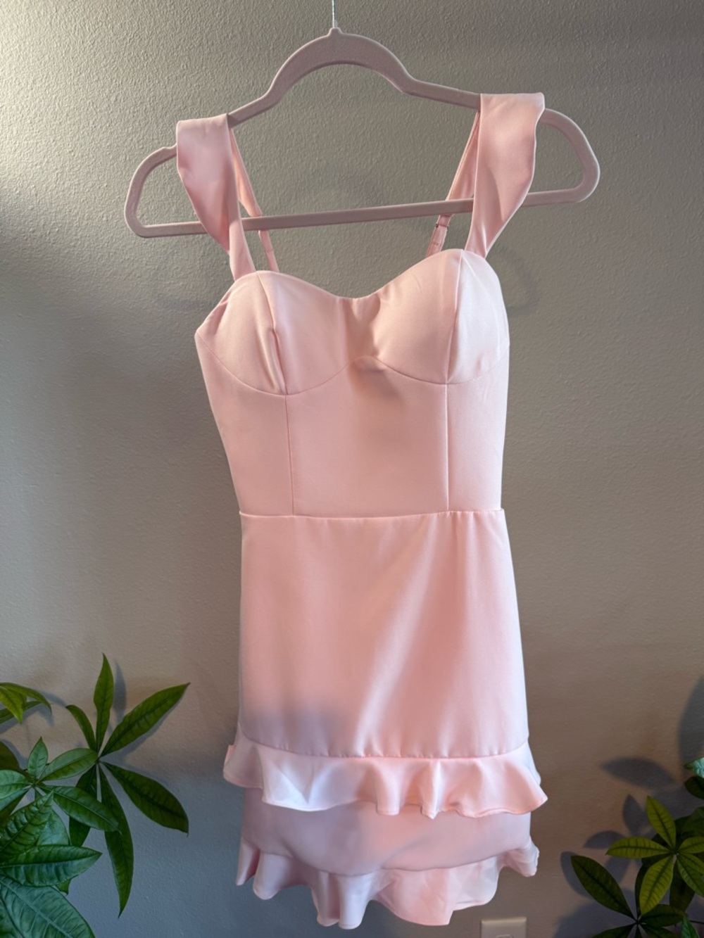 Blush Pink Satin Mini Dress – Lace Up Back (Fits XS/S)
